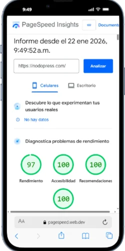 Informe Técnico de velocidad en PageSpeed, demostrando una optimización de oro
